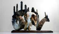 headspacestudio:Decorated Ram Skull: Black Candles, Smokey Quartz, Black and Smoked Salt 