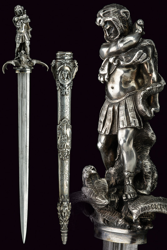 art-of-swords:  “Heroic Style” Silver Mounted DaggerDated: 19th centuryCulture: