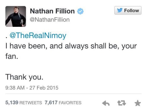 superherofeed:William Shatner, Zachary Quinto, Nathan Fillion and more remember Leonard Nimoy.