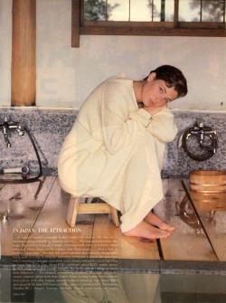 ladiesoffthepages:In Japan The Attraction of Opposites…, US Vogue December 1985Photo Denis Piel Model Kelly LeBrock