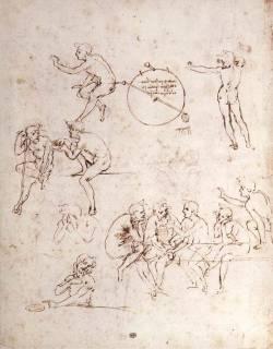 artist-davinci: Various figure studies via Leonardo Da VinciSize: 20.8x27.8 cmMedium: ink, paper