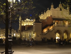 Krakow square at night.