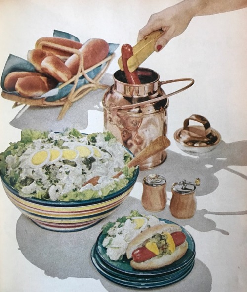 Potato salad and hot dogs Better Homes & Gardens Salad Book 1958