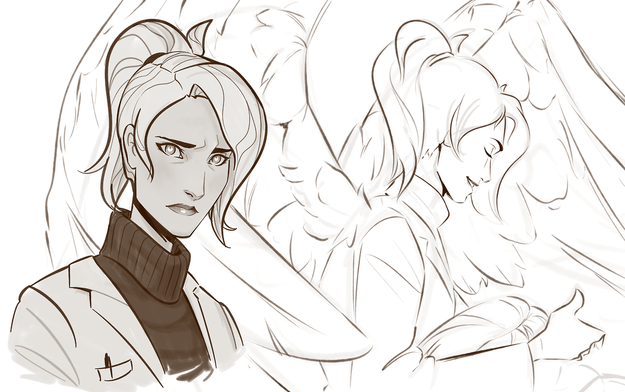 romans-art:some sketches of Actual Angel Mercy from my fic “and sink to human
