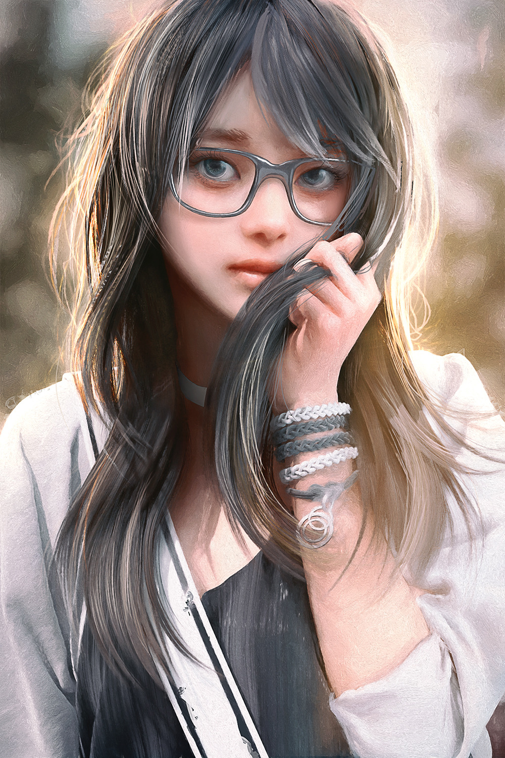 Anime asian girl with glasses