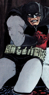 comicbookvault:  COMIC BOOK CLOSE UPT H E  D A R K  K N I G H TThe Dark Knight Returns #3 (May 1986)Frank Miller (pencils), Klaus Janson (inks) &amp; Lynn Varley (colors)