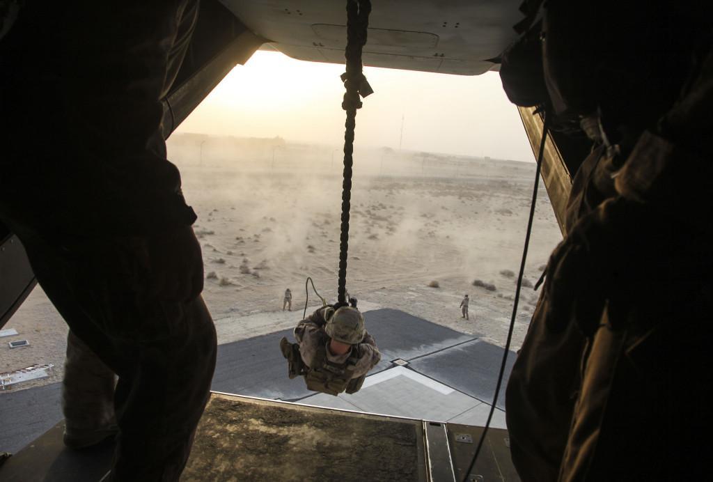 special-operations:Marines fast roping out of an osprey   Can’t remember how many