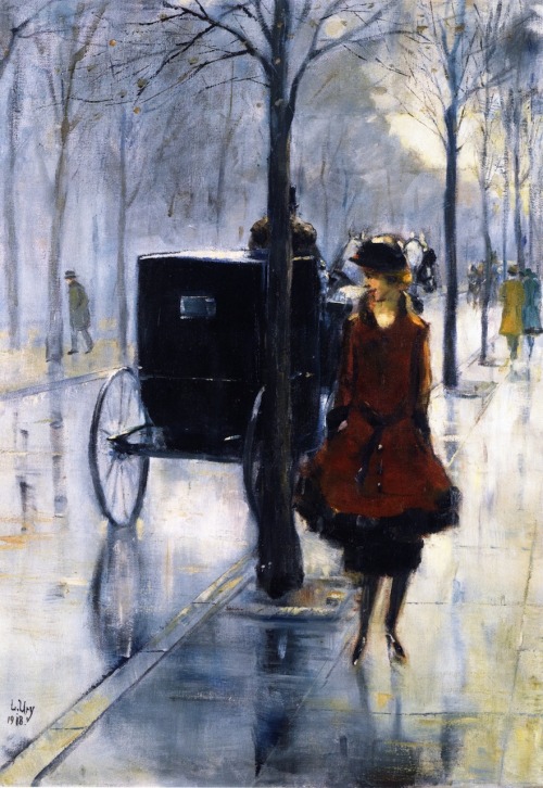 Street Scene with Woman , Berlin - Lasser Ury 1918Impressionism