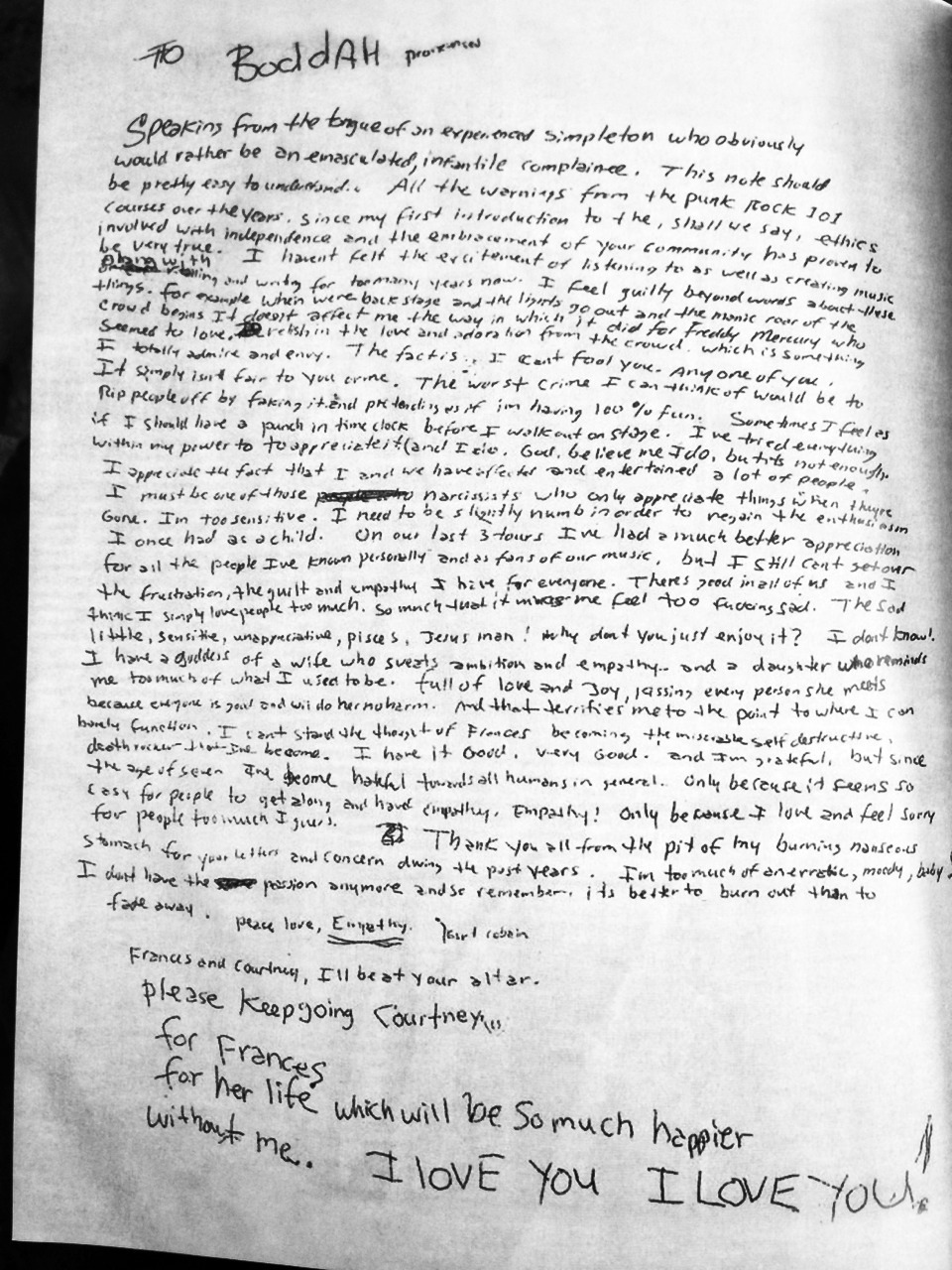 shut up luke — Kurt Cobain's suicide note. (I'm gonna try to...