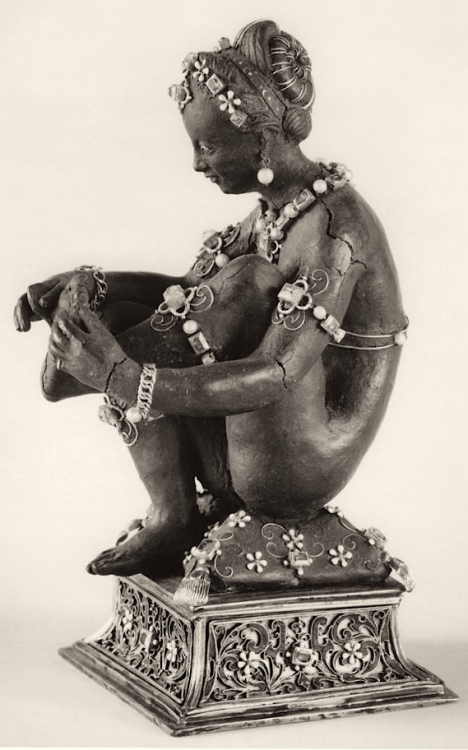 medievalpoc: Anonymous Italian Artist Seated Figure of a Nude Black Woman Bedecked With Jewels Italy