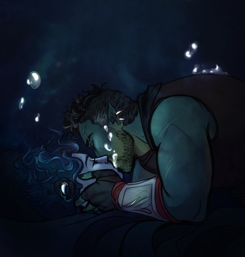 prettyjuno: ozziyo: that’s hot [ID: Art of Fjord and Jester in profile underwater. Fjord is a 