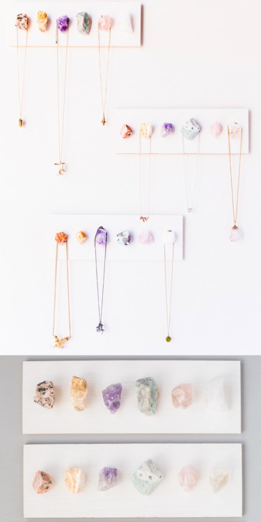 DIY Rough Crystal Necklace Display Tutorial from Julep. Another easy to make jewelry display that is