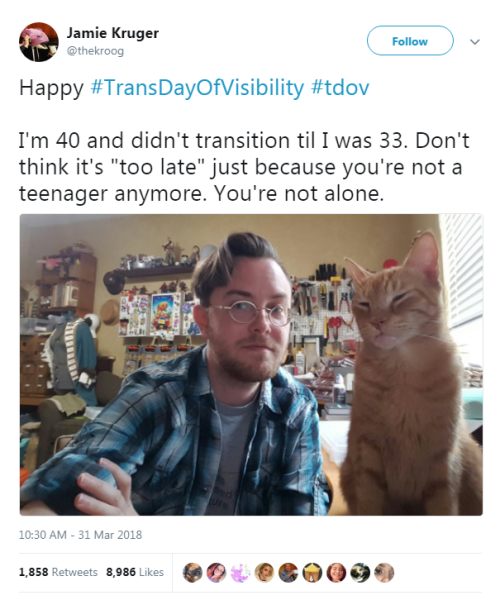 profeminist: “Happy #TransDayOfVisibility #tdov I’m 40 and didn’t transition til I