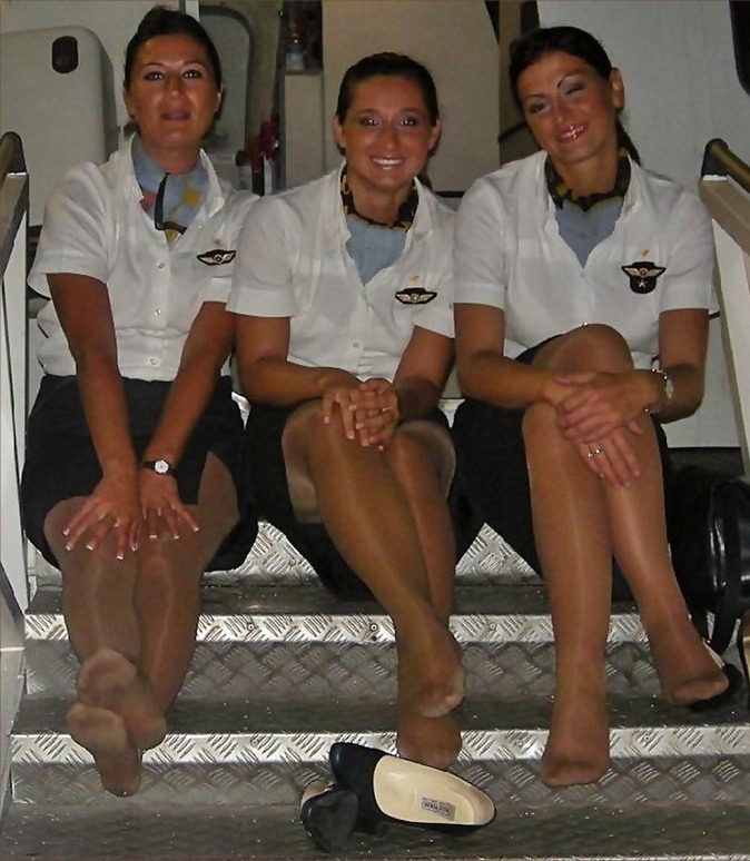 hoseloverlv:Mmmmmm love to sniff hot sweaty stinky stewardess pantyhose feet  What