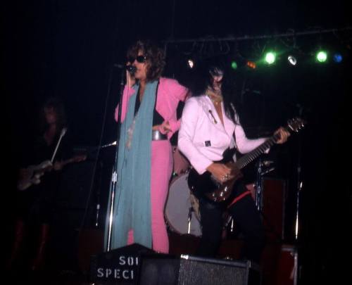 1973 The New York Dolls performing in Pittsburgh, PA: Arthur Kane, David Johansen, and Johnny Thunde