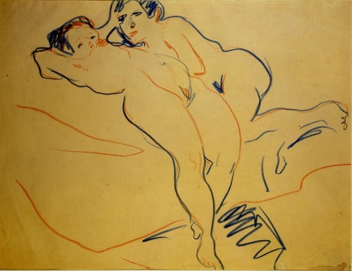 la-belle-epoche: Ernst Ludwig Kirchner (German, 1880 - 1938) Ruhendes Paar (Couple), 1907 - 08 Drawi