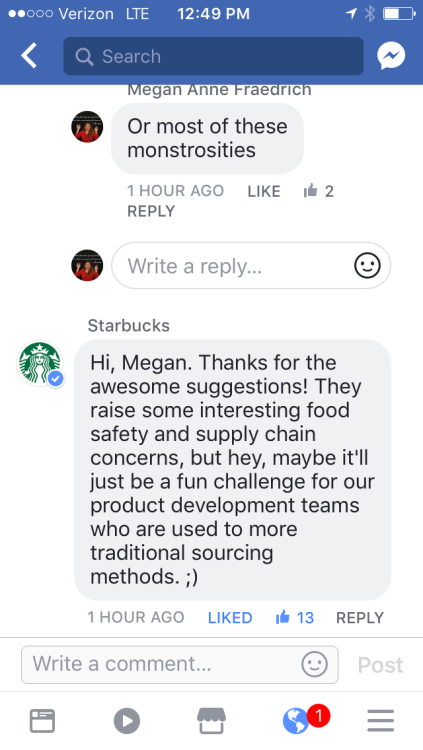 sophettestuff: sanjha-a-kitani: schmergo: The official Starbucks facebook account reviewed my pitche