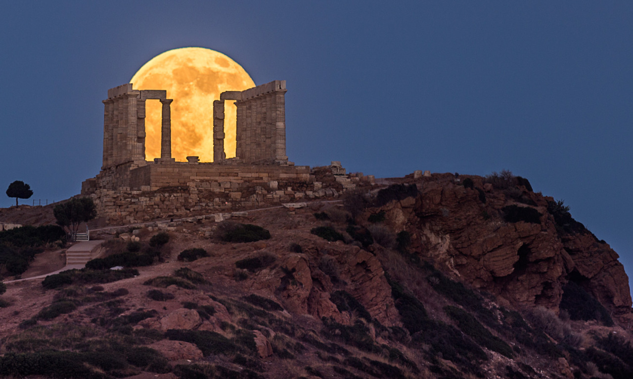  Super Moon Aligns with Temple of Poseidon by Constantine Emmanouilidi 