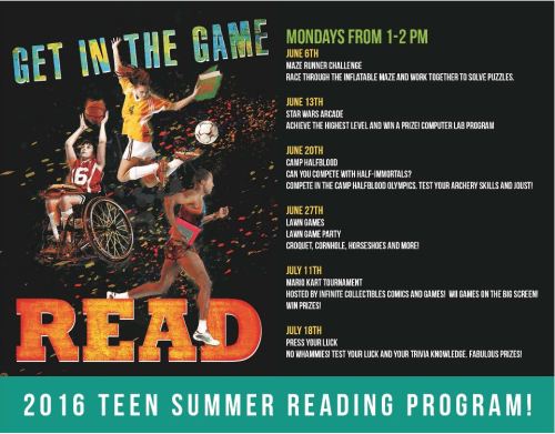 Teen summer programs- Mondays at 1 pm this summer! click for more info https://www.mclib.net/summerreading/