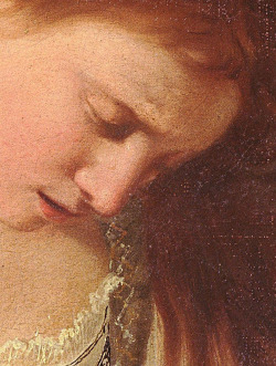 caravaggista:  Caravaggio, Details from the Penitent Magdalene (c. 1594/5), Galleria Doria Pamphilj.