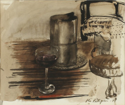 thunderstruck9: Ola Billgren (Swedish, 1940-2001), Still life with wine glasses and bowl, 1971. Watercolour, 26 x 32 cm. via huariqueje 