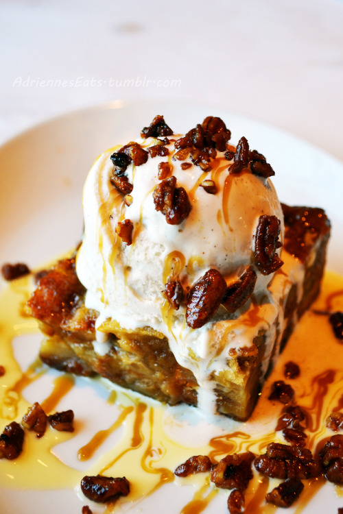 Butterscotch Bread Pudding with Vanilla Ice Cream, Caramel Sauce, and Candied Nuts from Bravo Cucina
