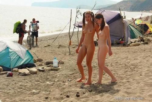 Girlfriends at the naked beach