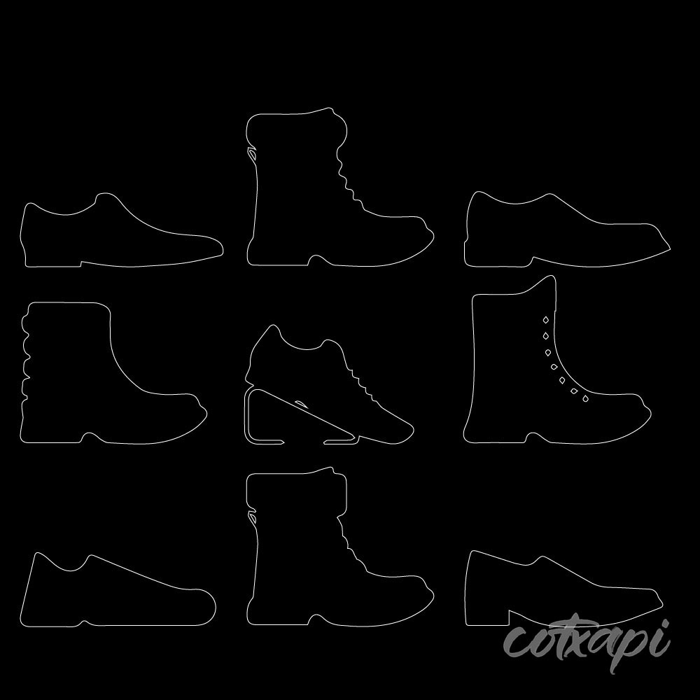 Man Woman's Shoes Boots Sandal Icon Vector Art Illustration, Black and White Outline Design
