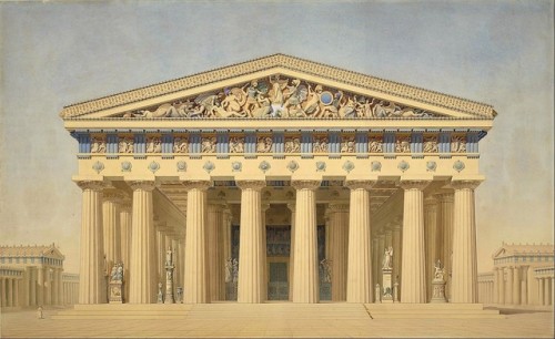 Jacques Ignace Hittorff - Temple T at Selinunte (Sicily), reconstructed elevation of the main facade