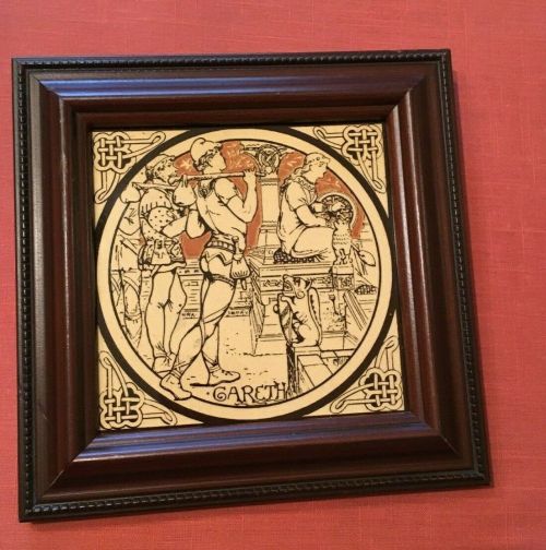 Minton tile, GARETH, by artist Moyr Smith. 6x6. Framed. c. 1876, brown ebay dtb1818