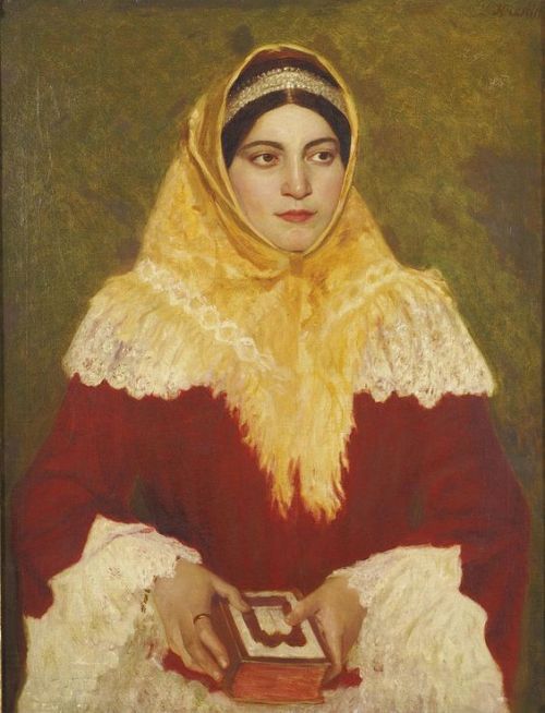 artfortheages:Portrait of a Jewish woman holding a prayer book - Lazar Krestin  