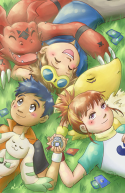 frudoodles:  Digimon Tamers print I’ll have at Katsucon! This series is very near and dear to my heart so I was happy to do a proper tribute &lt;3