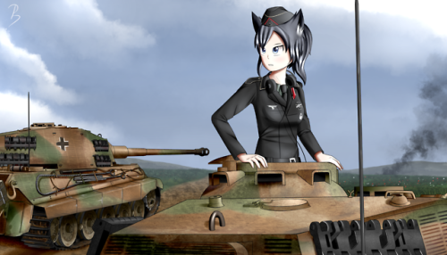 A gift drawing for Dita for the sake of anime practice. His character as a Tiger II H commander.