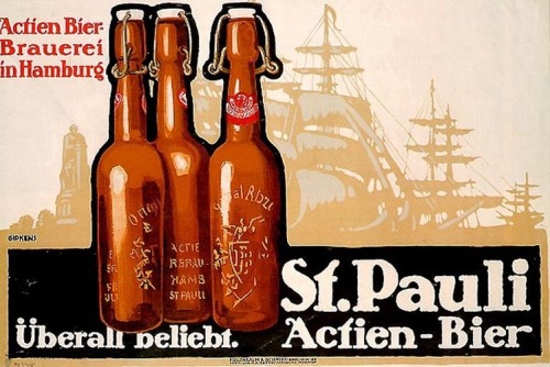 Julius Gipkens, Poster artwork for Überall beliebt St. Pauli Actien Bier, before 1913. Hollerbaum &a