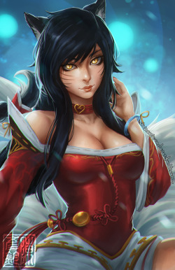 childwolff:  clockwork-cadaver:  http://pixiv.me/ccadaverhttp://facebook.com/clockworkcadaverFinished up another Ahri picture today :&gt;  &lt;3  &lt;3