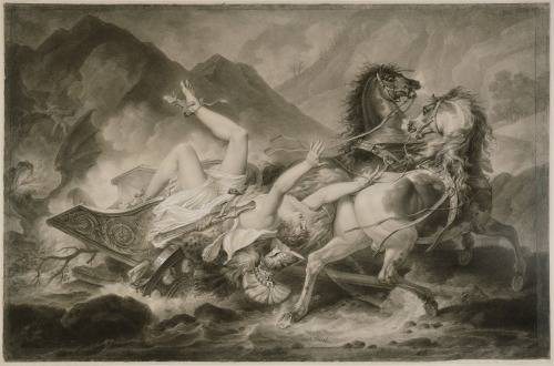 atlas-telamon:Carle Vernet (French, 1758 - 1836)Death of Hippolytos, 1800, Black chalk stumped and h