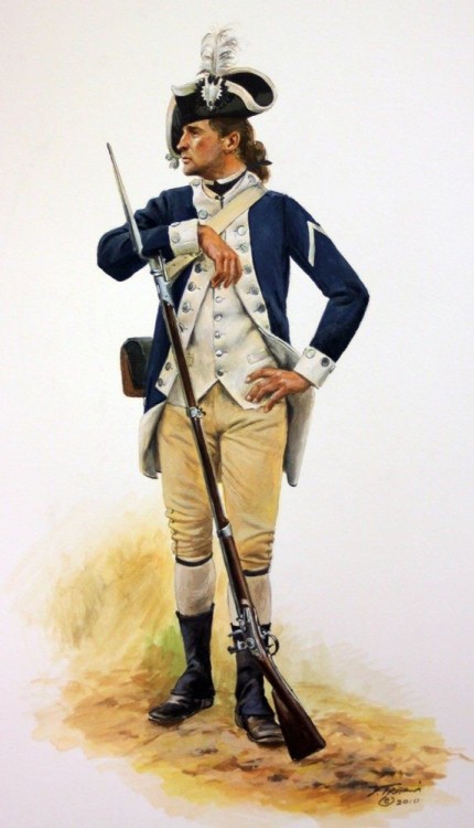 o-columbia:Uniform of a Private of the 9th Massachusetts Regiment c. 1782.Art by Don Troiani