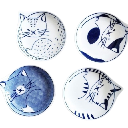 Hand painted ceramic cat plates 