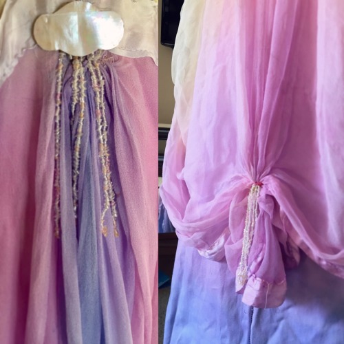 thewanderlustlibrarian: punsbulletsandpointythings:  arwcnevenstar:   Progress on Padme’s lake dress    The underdress is made from silk satin and the outer dress from chiffon. The underdress is a simple backless dress with a full skirt, and is fastened