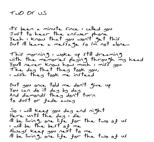 2 Tied Ships 2.0 — “Two Of Us” lyrics in Louis' handwriting.