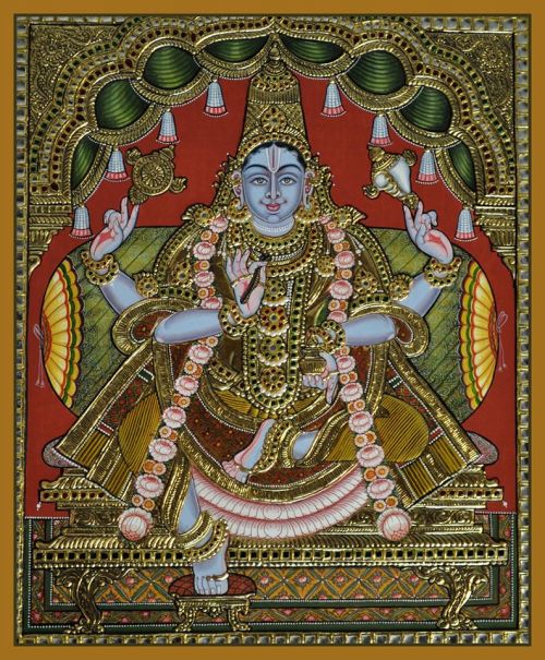 Dhanvantari, Thanjore painting by Balaji Srinivasan