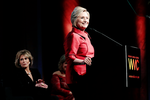 dontbesodroopy: Hillary Rodham Clinton accepts the WMC Wonder Woman Award at the Women’s Media Cente