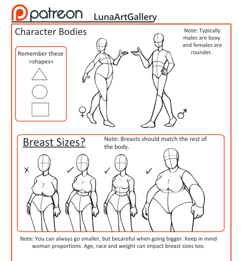 lunaartgallery: This reference sheet includes 50+ body types for people who struggle in creating uni