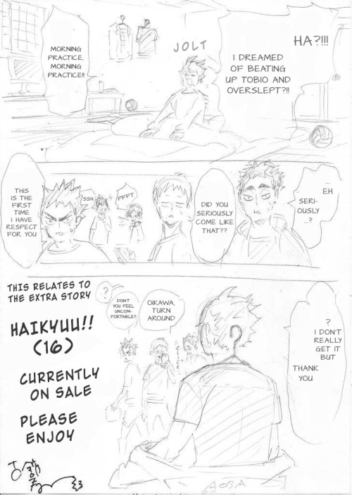 ladder-chan:  Volume 16 Announcement: Aobajousai || DatekouCredit: @haikyu_comFor the extra story with Hanger Tooru, here’s the link