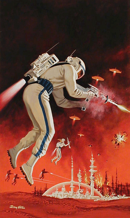 70sscifiart:  Peter Andrew Jones, John Harris, Dean Ellis, and others offer astronauts