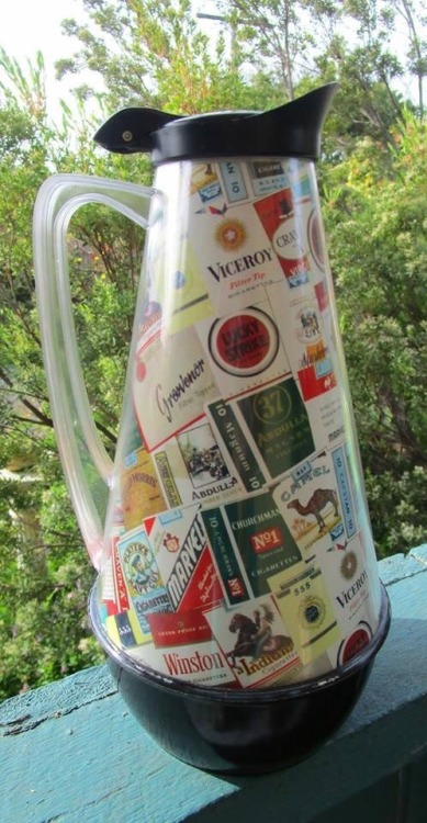 jinxy7:  1960s insulated jug  (Made with cigarette labels) Via Catwic Curios