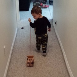 #berlinbenjamin taking his wooden dog for a walk