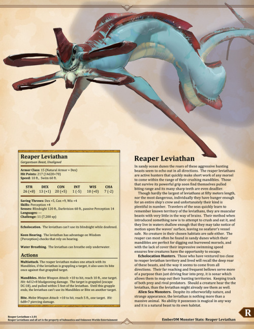 Subnautica: Ghost Leviathan & Reaper Leviathan v1.01.  D&D 5e Monster StatsSo I finally had 