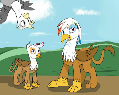 Porn Pics Griffon Rainbow Dash, Scootaloo, and Derpy.