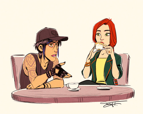 tenyai:Casual catchup over tea. I just felt like drawing a brotherly/sisterly moment between these t